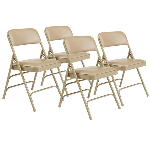 1300 Series Premium Vinyl Upholstered Triple Brace Double Hinge Folding Chair, Supports 500 lb, Beige Seat/Back/Base, 4/Pack