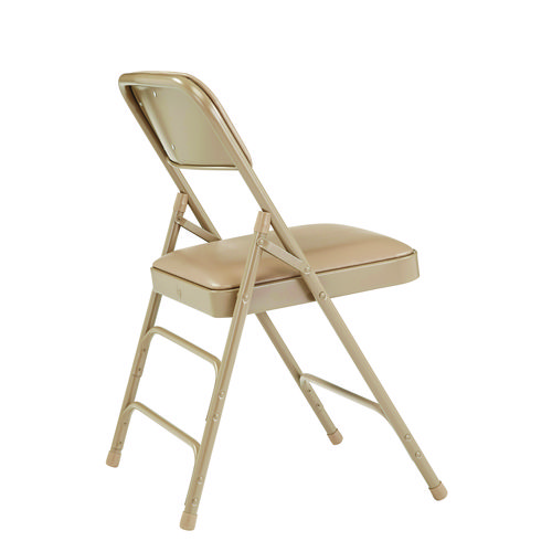 1300 Series Premium Vinyl Upholstered Triple Brace Double Hinge Folding Chair, Supports 500 lb, Beige Seat/Back/Base, 4/Pack