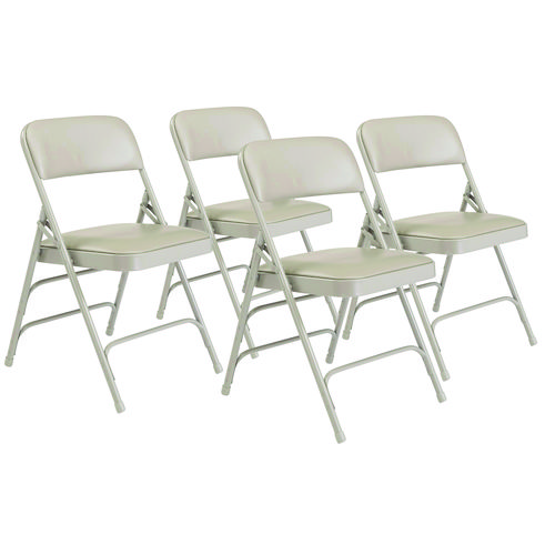 1300 Series Premium Vinyl Upholstered Triple Brace Double Hinge Folding Chair, Supports 500 lb, Gray Seat/Back/Base, 4/Pack