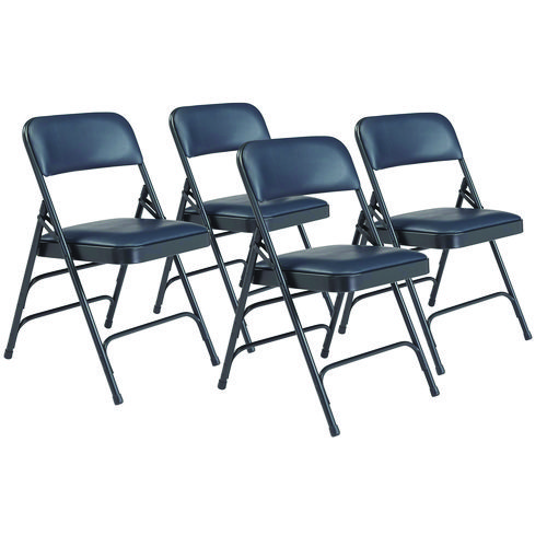 1300 Series Premium Vinyl Upholstered Triple Brace Double Hinge Folding Chair, Supports 500 lb, Blue Seat/Back/Base, 4/Pack