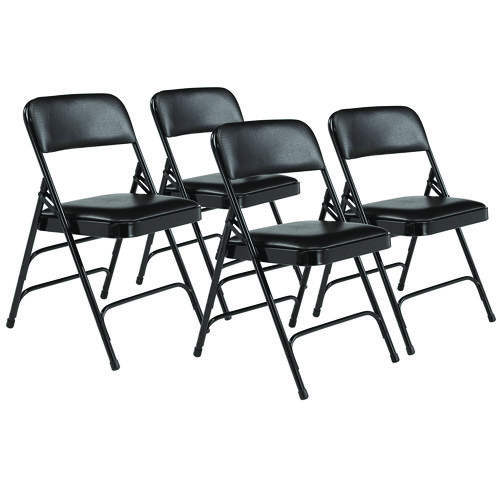 1300 Series Premium Vinyl Upholstered Triple Brace Double Hinge Folding Chair, Supports 500 lb, Black Seat/Back/Base, 4/Pack