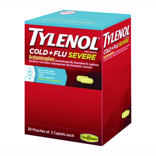 Cold + Flu Severe Caplets, 2/Pack, 30 Packs/Box