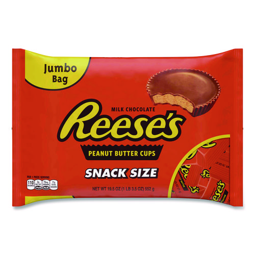 Snack Size Peanut Butter Cups, 19.5 oz Bag, 2 Bags/Carton