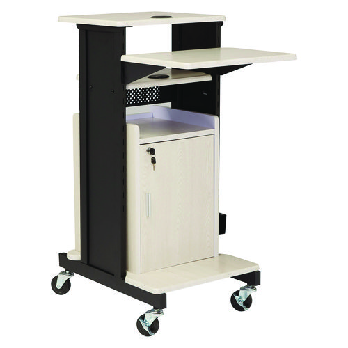 Premium Plus Presentation Cart with Storage Cabinet, 18 x 30 x 40.5, Ivory/Black