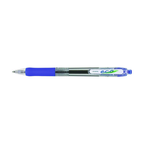 ECO Jimnie Clip Ballpoint Pen, Retractable, Medium 1 mm, Blue Ink, Clear/Blue Barrel, 12/Pack