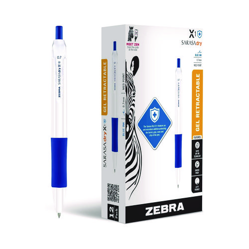 Sarasa Dry X1+ Gel Pen, Retractable, Medium 0.7 mm, Blue Ink, White/Blue Barrel, 12/Pack