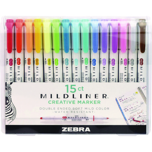 Mildliner Double Ended Highlighter, Assorted Ink Colors, Bold-Chisel/Fine-Bullet Tips, Assorted Barrel Colors, 15/Pack