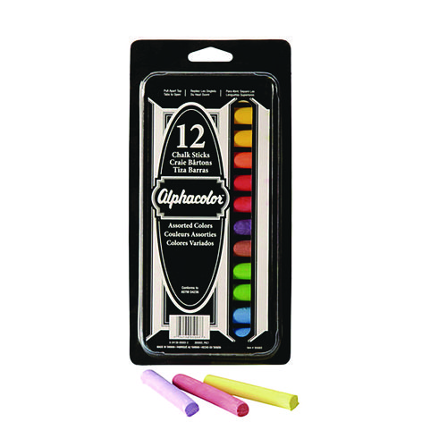 Alphacolor Colored Chalk, 8 Assorted Colors, 12/Pack