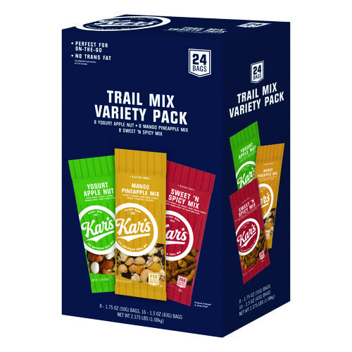 Trail Mix Variety Pack, Mango Pineapple/Sweet 'N Spicy/Yogurt Apple Nut, 24 Packets/Box