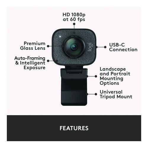 StreamCam Plus Webcam, 1920 pixels x 1080 pixels, 2.1 Mpixels, Black