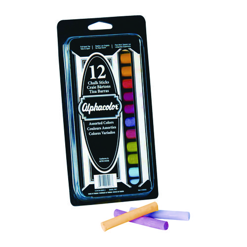 Alphacolor Colored Chalk, 8 Assorted Colors, 12/Pack