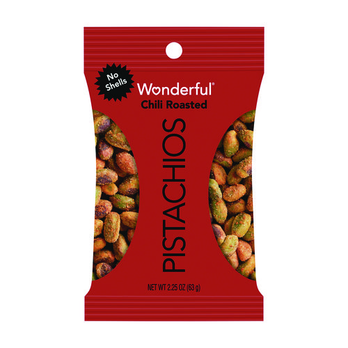 No Shells, Chili Roasted Pistachios, 2.25 oz Packet, 8 Packets/Box, 3 Boxes/Carton