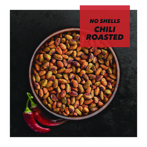 No Shells, Chili Roasted Pistachios, 2.25 oz Packet, 8 Packets/Box, 3 Boxes/Carton