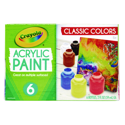 Acrylic Paint Set, Six Assorted Classic Colors, 2 oz Bottles, 6/Box