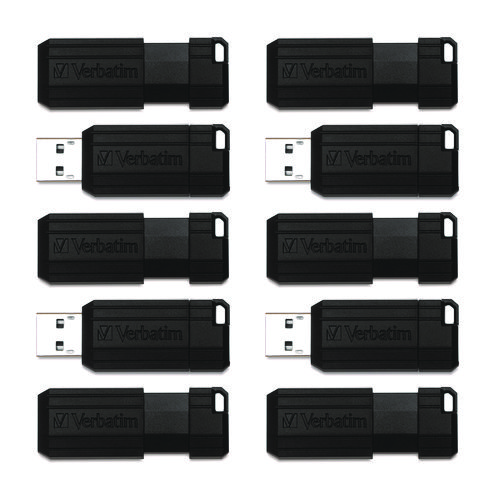 PinStripe USB 2.0 Flash Drive, 32 GB, Black, 10/Pack