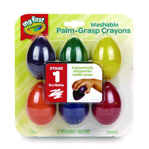 My First Washable Palm Grasp Crayons, Assorted Colors, 6/Pack