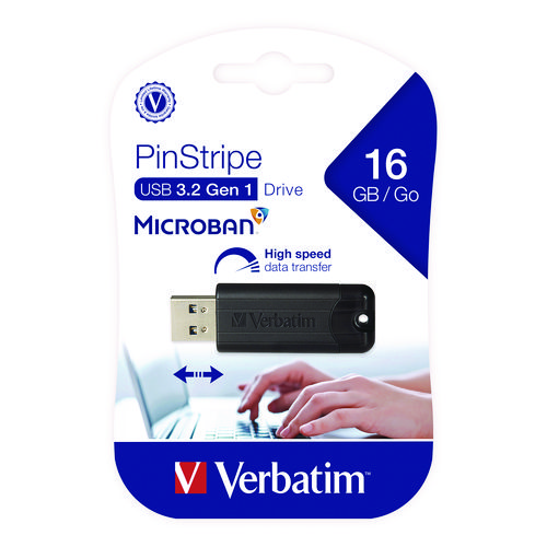 PinStripe USB 3.2 Flash Drive, 16 GB, Black