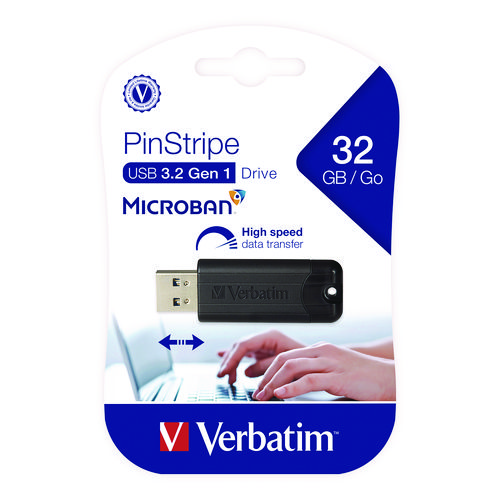 PinStripe USB 3.2 Flash Drive, 32 GB, Black