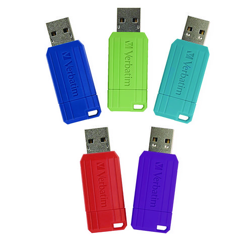 PinStripe USB 2.0 Flash Drive, 16 GB, Assorted Colors, 5/Pack