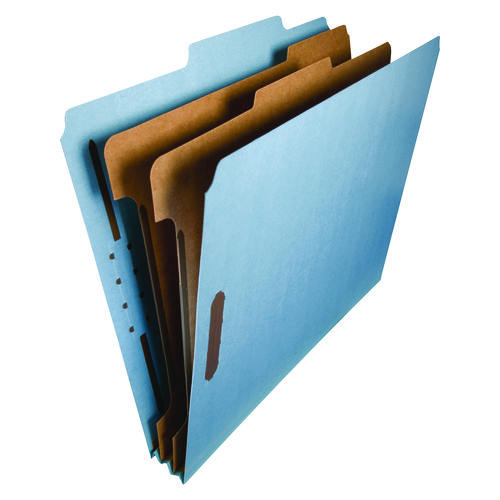 Recycled Pressboard Classification Folders, 2" Expansion, 2 Dividers, 4 Fasteners, Letter Size, Blue Exterior, 10/Box