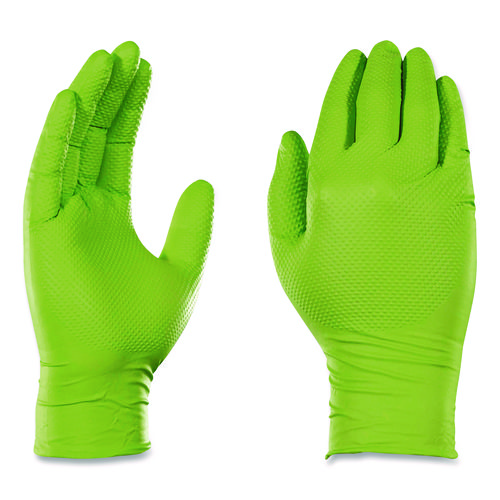 Heavy-Duty Industrial Nitrile Gloves, Powder-Free, 8 mil, 2X-Large, Green, 100 Gloves/Box, 10 Boxes/Carton