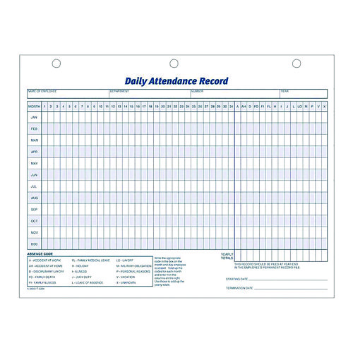 Attendance Records, One Part (No Copies), 11 x 8.5, 50 Forms Total