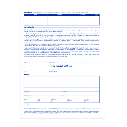 Employment Applications, One-Part (No Copies), 11 x 8.38, 50 Forms/Pad, 2 Pads/Pack