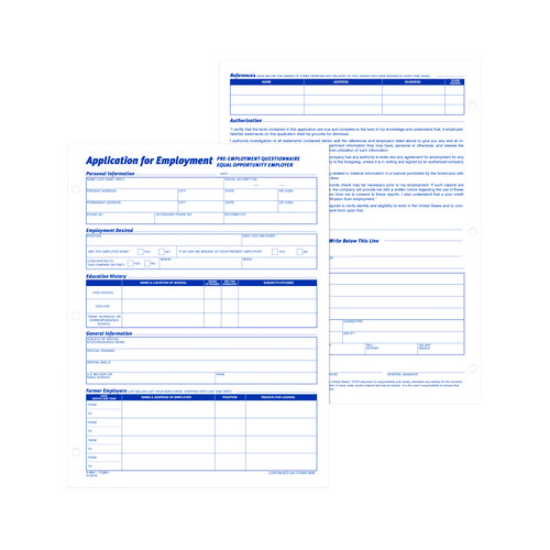 Employment Applications, One-Part (No Copies), 11 x 8.38, 50 Forms/Pad, 2 Pads/Pack