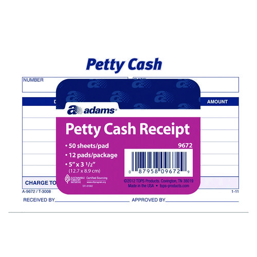 Petty Cash Receipts, One-Part (No Copies), 5 x 3.5, 50 Receipts/Pad, 12 Pads/Pack