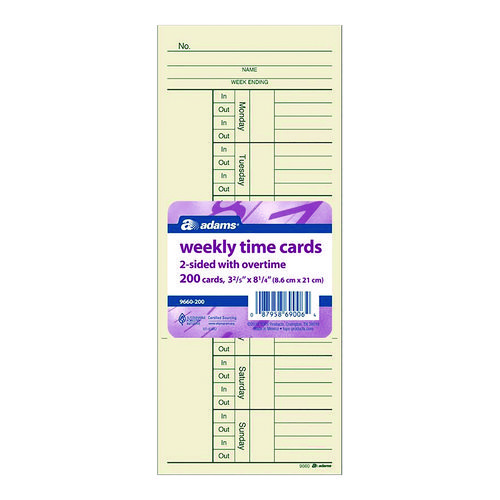 Time Cards for Acroprint, Amano and Lathem Time Clocks, Two Sides, 3.4" x 8.25", 200/Pack