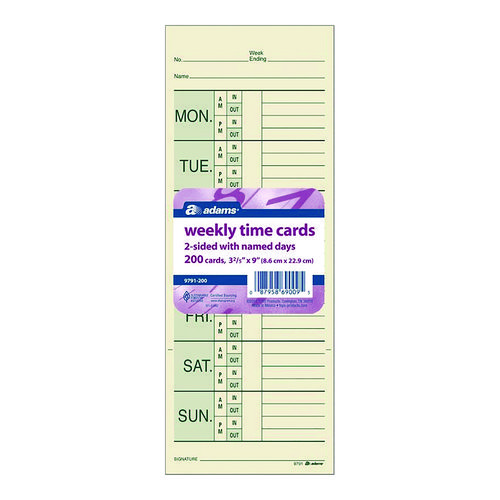 Time Cards for Pyramid 1000 Time Clock, Two Sides, 3.38" x 9", 200/Pack