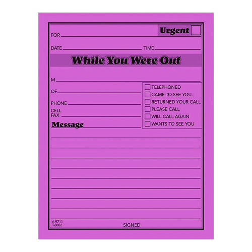 While You Were Out Memo Pad, One-Part (No Copies), 4.25 x 5.5, 50 Forms/Pad, 6 Pads/Pack