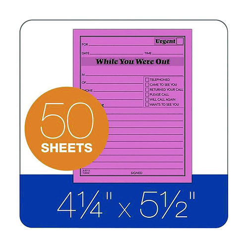 While You Were Out Memo Pad, One-Part (No Copies), 4.25 x 5.5, 50 Forms/Pad, 6 Pads/Pack