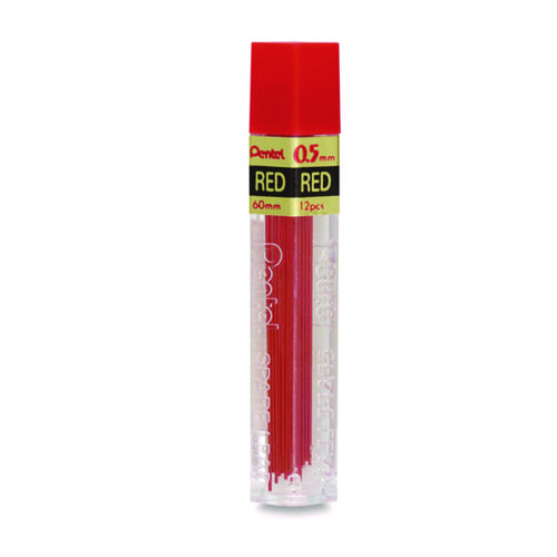 Colored Lead Refill, 0.5 mm, HB, Red, 12 Leads/Tube, 3 Tubes