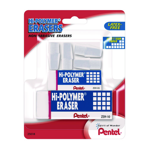 Hi-Polymer Eraser Assortment, (4) Pencil Caps/(1) Large Block/(1) Small Block, White, 6/Pack