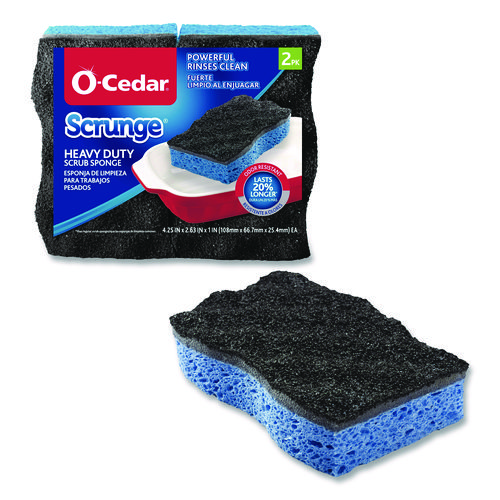 Scrunge Heavy-Duty Sponge, 2.63" x 4.25", 1" Thick, Black/Blue, 2/Pack, 8 Packs/Carton