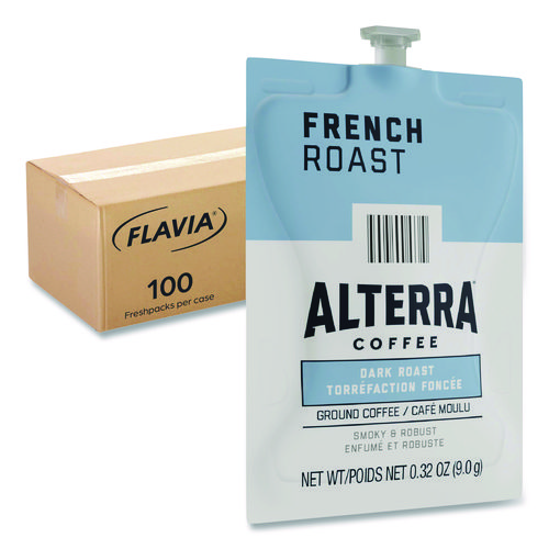 Alterra French Roast Coffee Freshpack, French Roast, 0.32 oz Pouch, 100/Carton