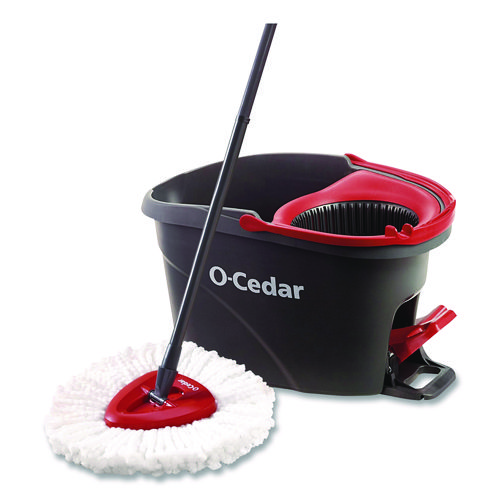 EZWring Spin Mop System, White Microfiber Head, Up to 51" Adjustable Red/Gray Handle