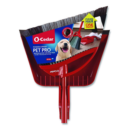 PowerCorner Pet Pro Broom and Step-On Dust Pan, 48" Handle, Red/Black/Gray