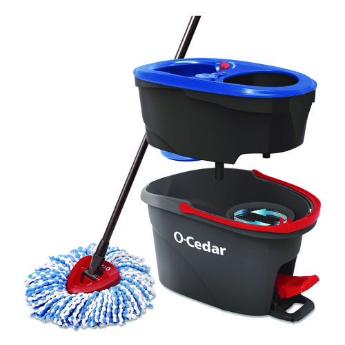 EZWring RinseClean Spin Mop System, Blue/White Microfiber Head, Up to 51" Adjustable Red/Gray Handle