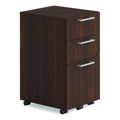 Alera Seville Series Mobile Pedestal, Left/Right, 3-Drawer: Box/Box/File, Legal, Mahogany, 15" x 18" x 27"