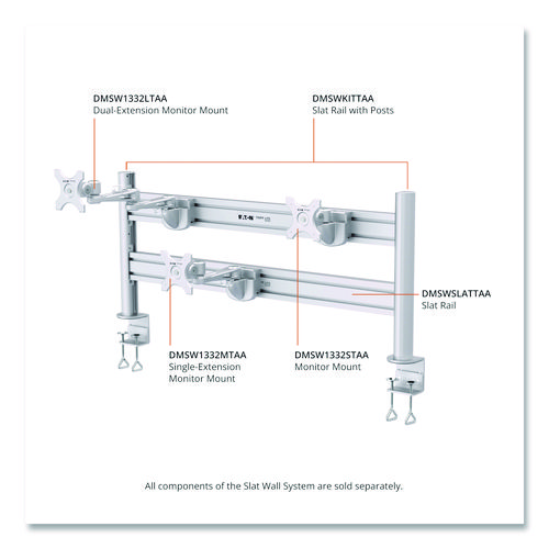 Slat Rail with Posts for Slat Wall System for 32" TVs, 8.1w x 5.7d x 5.51h, Silver, Supports 33 lb