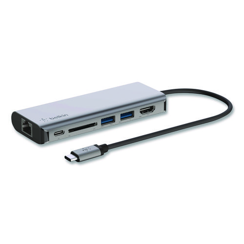 Connect 6-in-1 USB-C Multiport Adapter Hub, 6-Port, Gray