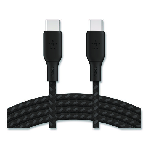 BOOST CHARGE Braided USB-C to USB-C Cable, 100 W Power Delivery, 6.6 ft, Black