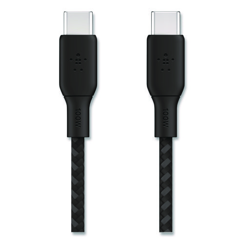 BOOST CHARGE Braided USB-C to USB-C Cable, 100 W Power Delivery, 6.6 ft, Black