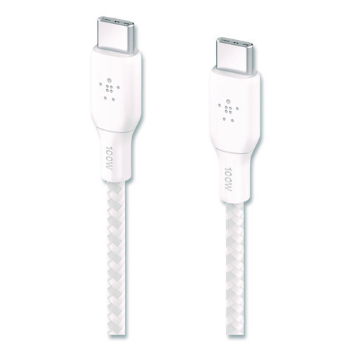 BOOST CHARGE Braided USB-C to USB-C Cable, 100 W Power Delivery, 6.6 ft, White, 2/Pack