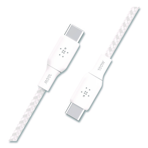 BOOST CHARGE Braided USB-C to USB-C Cable, 100 W Power Delivery, 6.6 ft, White, 2/Pack