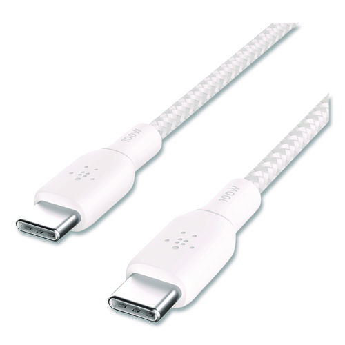 BOOST CHARGE Braided USB-C to USB-C Cable, 100 W Power Delivery, 6.6 ft, White, 2/Pack