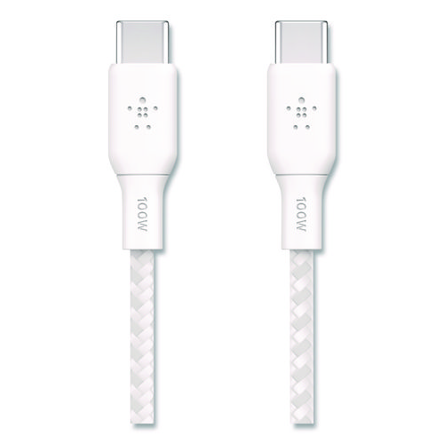 BOOST CHARGE Braided USB-C to USB-C Cable, 100 W Power Delivery, 6.6 ft, White, 2/Pack