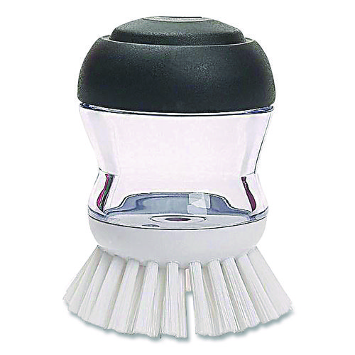 Good Grips Soap Dispensing Palm Brush, Whie Nylon Bristles, 4" Brush, Clear/Black Handle